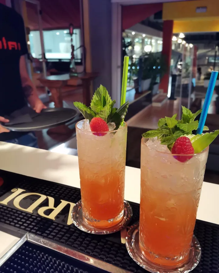 Two tropical long drinks at Maitai Club.